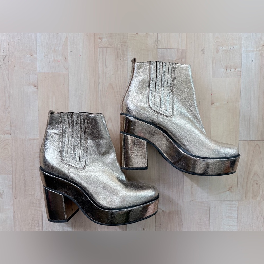 Unique Gold Platform Ankle Boot. Statement Piece!